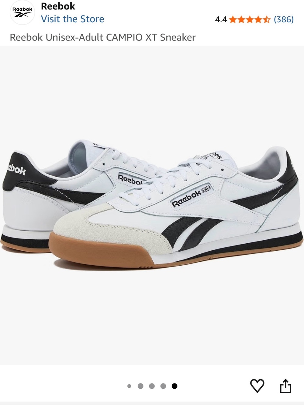 Reebok Unisex White Black Gum Low-Top Sneakers